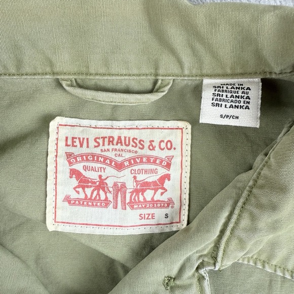 Levis Shirt Jacket Womens Small Olive Green Embroidered Flowers Military Utility - Picture 10 of 16